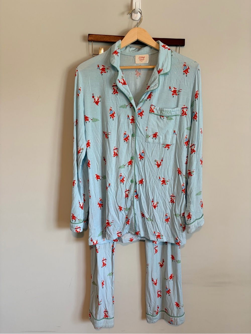 In My Sundays Santa Express Long Sleeve and Pant Pajama Set, size M monogramed - Picture 3 of 10